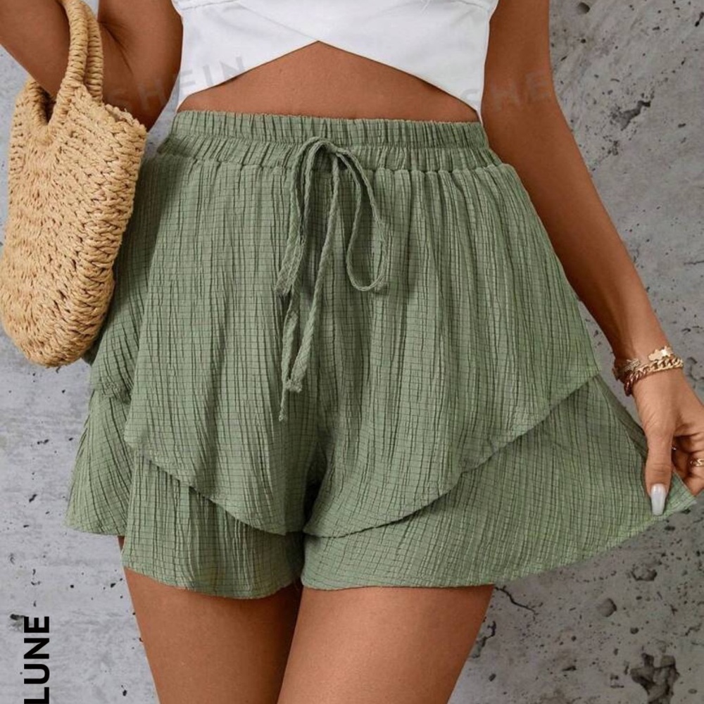 SHEIN high waisted tie ruffle shorts